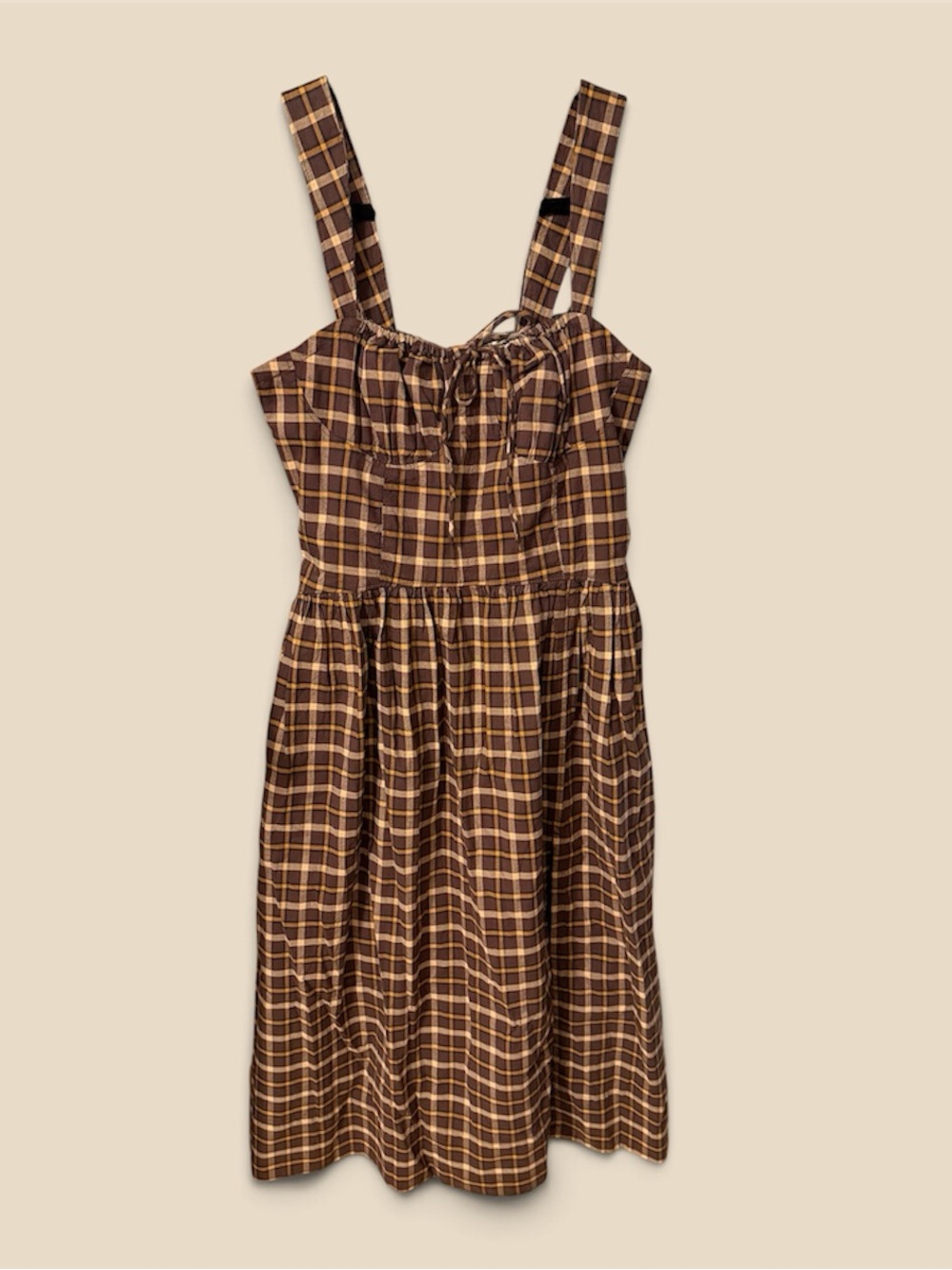 Free People Laters Baby Midi Dress – Brown Plaid / Check, Size S NWT